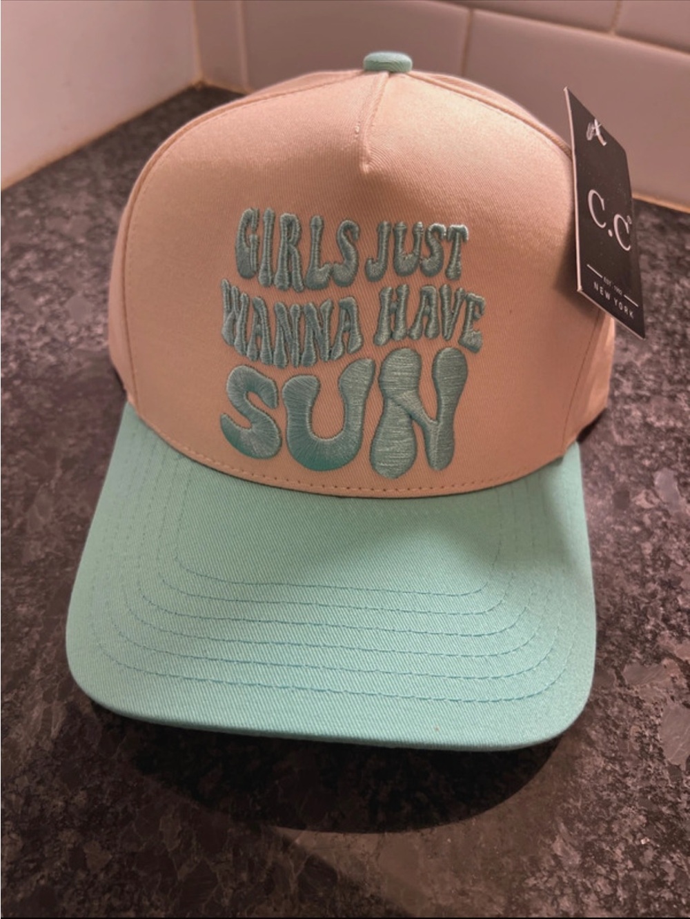 C&C California Two-Tone Pink and Mint 'Girls Just Wanna Have Sun' Trucker Hat
